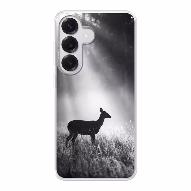 Hert - Bos - Zonnestralen - Zwart-wit - Natuur Telefoonhoesje Samsung Galaxy S26 klein -3d