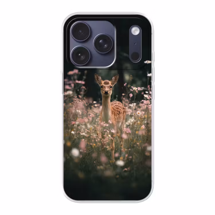 Hert - Wilde bloemen - Bos Telefoonhoesje iPhone 17 Pro klein -3d