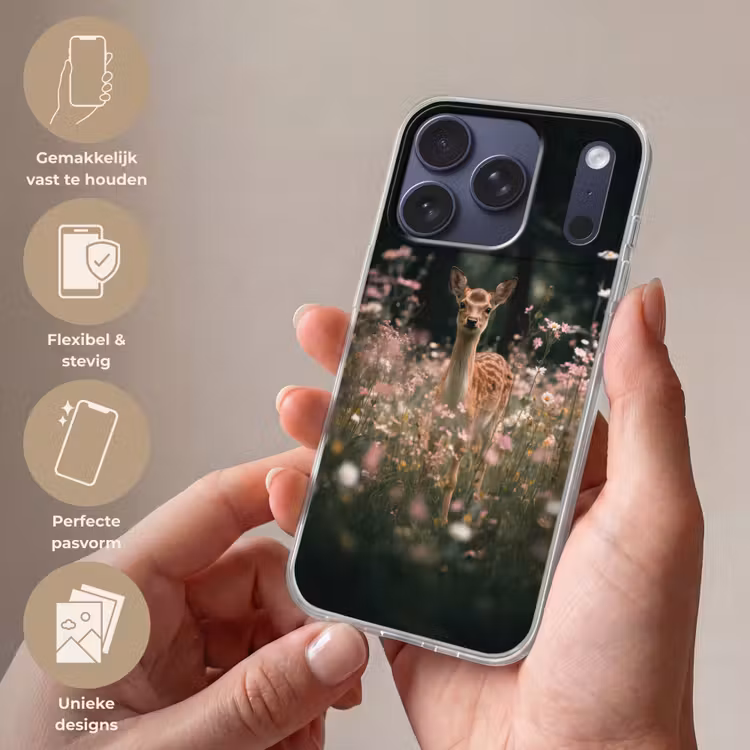 Hert - Wilde bloemen - Bos Telefoonhoesje iPhone 17 Pro klein -sfeer3_NL