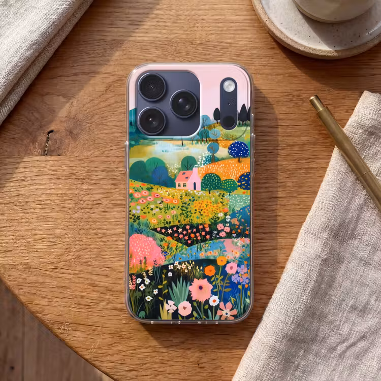 Heuvellandschap - Fantasierijk - Kleurcontrasten Telefoonhoesje iPhone 17 Pro klein -sfeer1