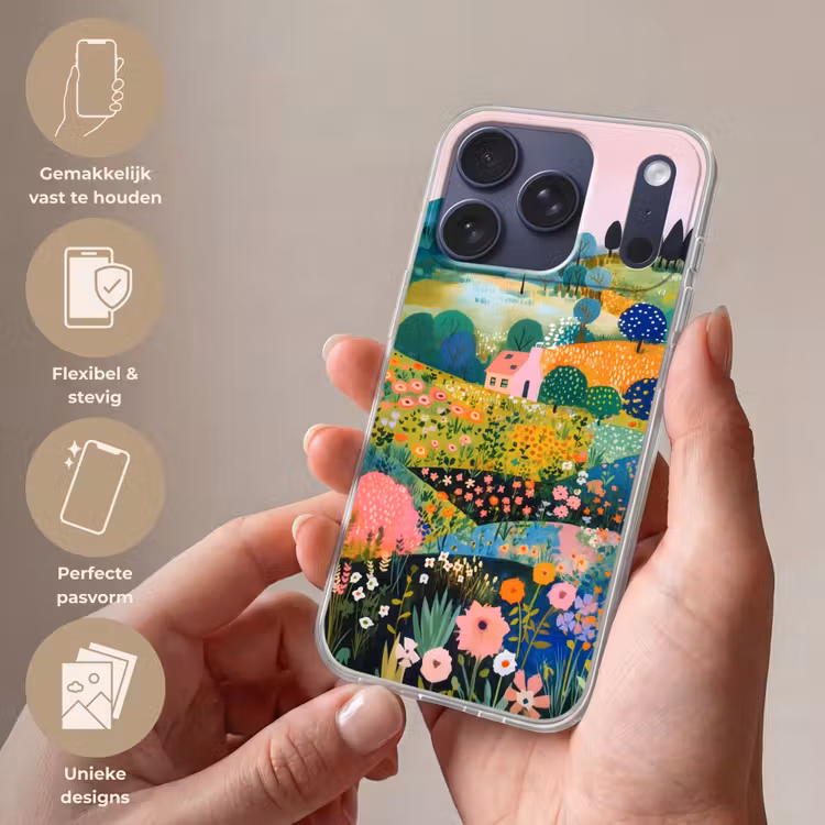 Heuvellandschap - Fantasierijk - Kleurcontrasten Telefoonhoesje iPhone 17 Pro klein -sfeer3_NL