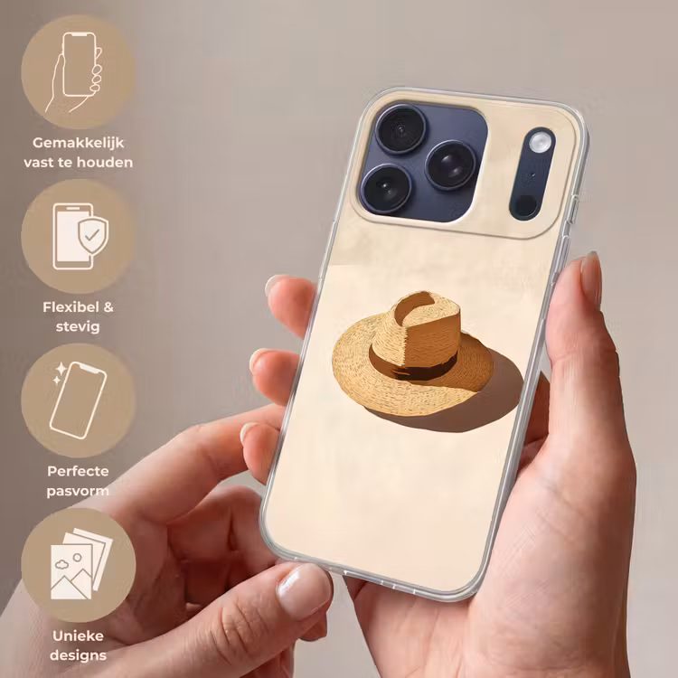 Hoed - Minimalistisch - Schaduw - Beige Telefoonhoesje iPhone 17 Pro klein -sfeer3_NL