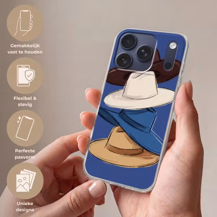 Hoeden - Gestapeld - Mode - Kleurrijk - Illustratie Telefoonhoesje iPhone 17 Pro klein -sfeer3_NL