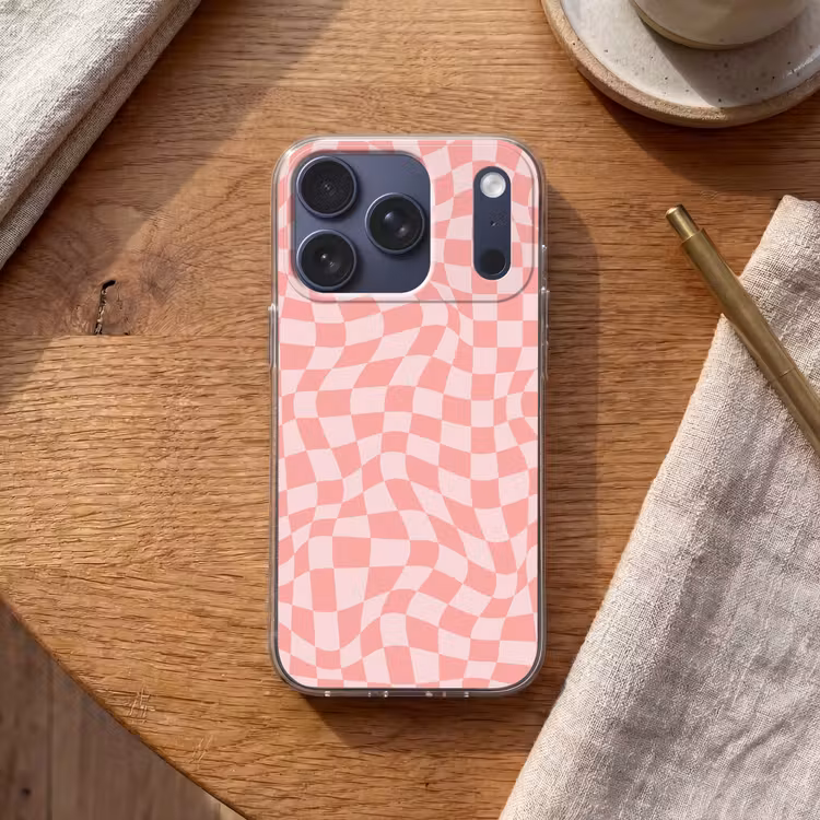 Hokjes patroon - Roze - Golvende lijnen Telefoonhoesje iPhone 17 Pro klein -sfeer1