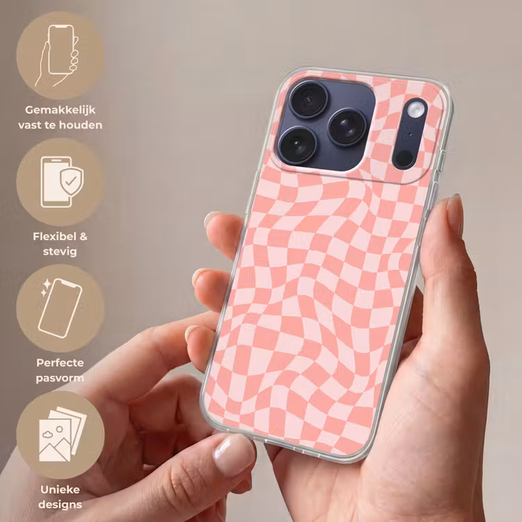 Hokjes patroon - Roze - Golvende lijnen Telefoonhoesje iPhone 17 Pro klein -sfeer3_NL