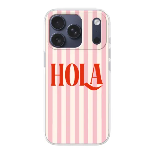 Hola - Quote -  Strepen - Pastel - Roze - Rood - Wit Telefoonhoesje iPhone 17 Pro klein -3d