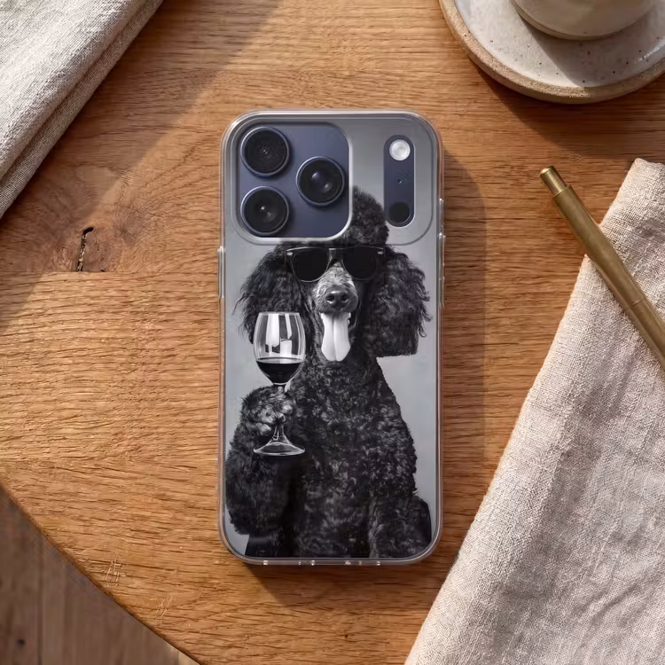 Hond - Krullen - Zonnebril - Wijn Telefoonhoesje iPhone 17 Pro klein -sfeer1