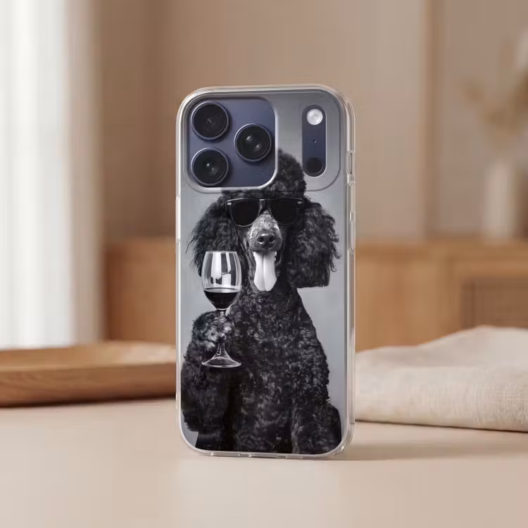 Hond - Krullen - Zonnebril - Wijn Telefoonhoesje iPhone 17 Pro klein -sfeer2