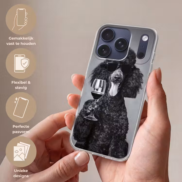 Hond - Krullen - Zonnebril - Wijn Telefoonhoesje iPhone 17 Pro klein -sfeer3_NL