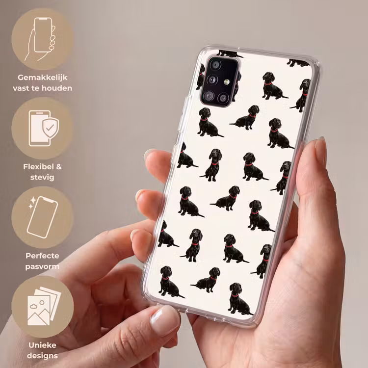 Hond - Patroon - Zwart Telefoonhoesje Samsung Galaxy A51 5G klein 373 -sfeer3_NL