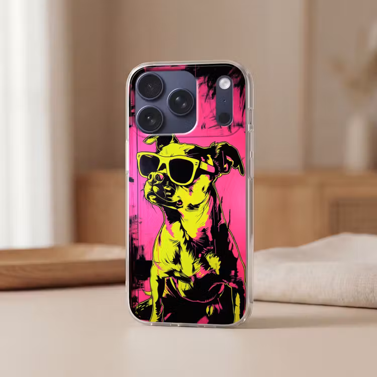 Hond - Zonnebril - Roze - Art Telefoonhoesje iPhone 17 Pro klein -sfeer2