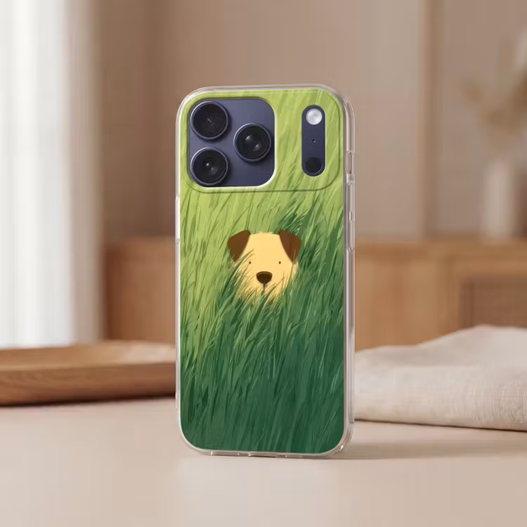 Hondje - Gras - Oren - Bruin Telefoonhoesje iPhone 17 Pro klein -sfeer2