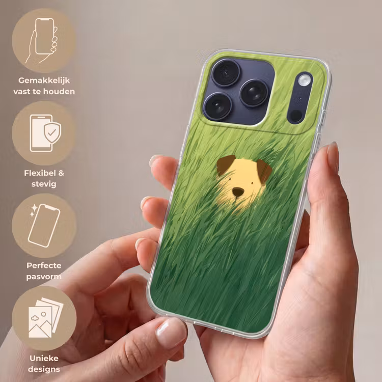 Hondje - Gras - Oren - Bruin Telefoonhoesje iPhone 17 Pro klein -sfeer3_NL