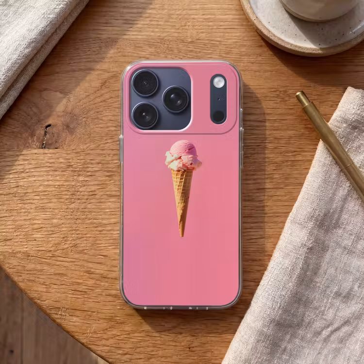 Hoorntje - Schepijs - Roze Telefoonhoesje iPhone 17 Pro klein -sfeer1