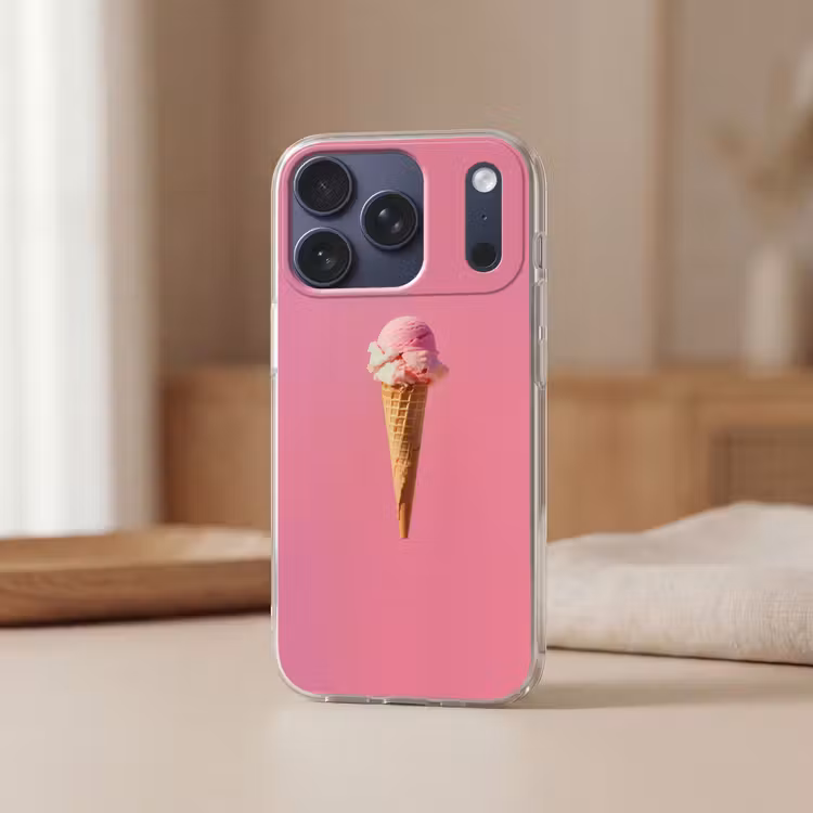 Hoorntje - Schepijs - Roze Telefoonhoesje iPhone 17 Pro klein -sfeer2
