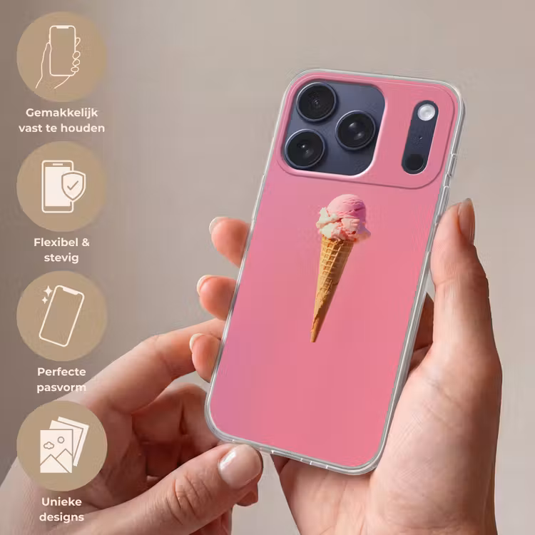 Hoorntje - Schepijs - Roze Telefoonhoesje iPhone 17 Pro klein -sfeer3_NL
