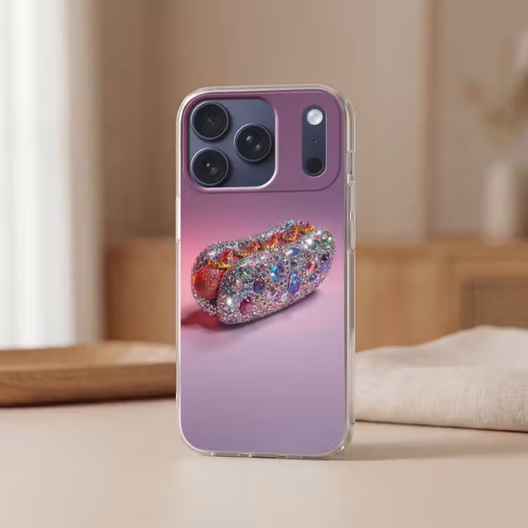 Hotdog - Steentjes - Glitters - Paars Telefoonhoesje iPhone 17 Pro klein -sfeer2