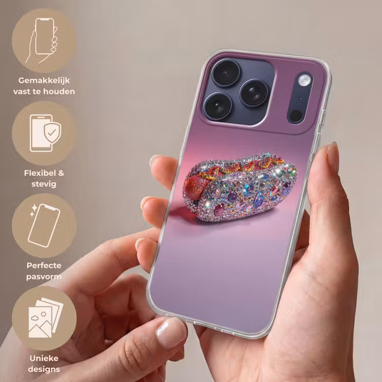 Hotdog - Steentjes - Glitters - Paars Telefoonhoesje iPhone 17 Pro klein -sfeer3_NL