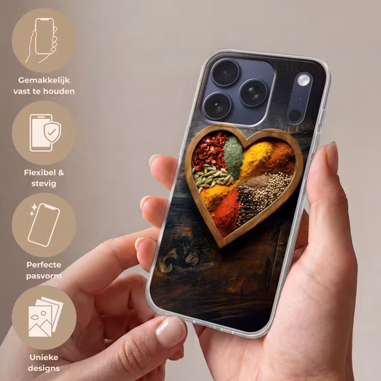 Houten - Hart - Kleurrijke - Specerijen Telefoonhoesje iPhone 17 Pro klein -sfeer3_NL