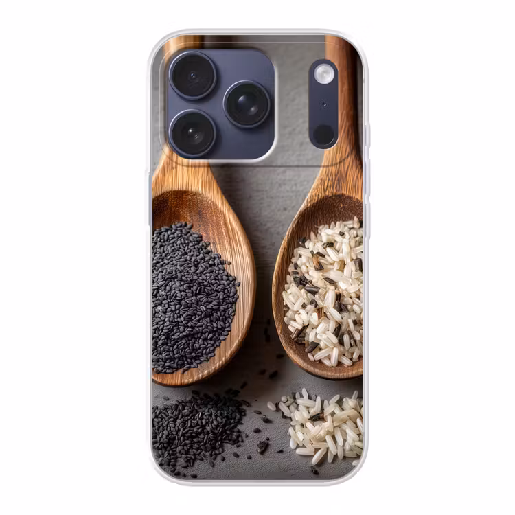 Houten - Lepels - Rijst - Zaden Telefoonhoesje iPhone 17 Pro klein -3d
