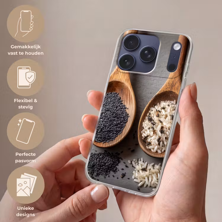 Houten - Lepels - Rijst - Zaden Telefoonhoesje iPhone 17 Pro klein -sfeer3_NL