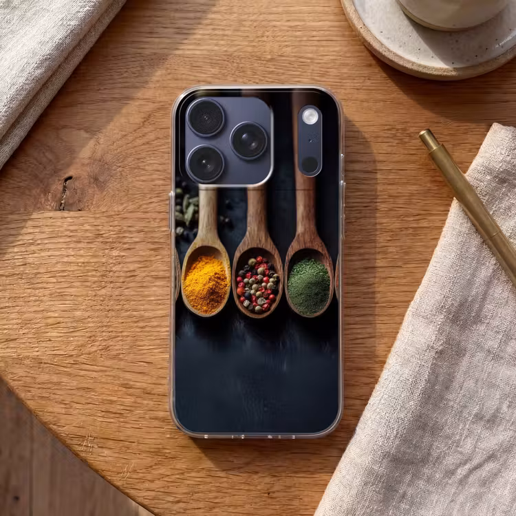 Houten - Lepels - Specerijen - Kruiden Telefoonhoesje iPhone 17 Pro klein -sfeer1