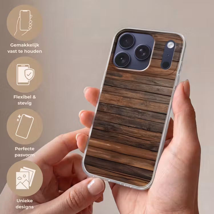 Houten plankpatroon - Warmte - Natuurlijk Telefoonhoesje iPhone 17 Pro klein -sfeer3_NL