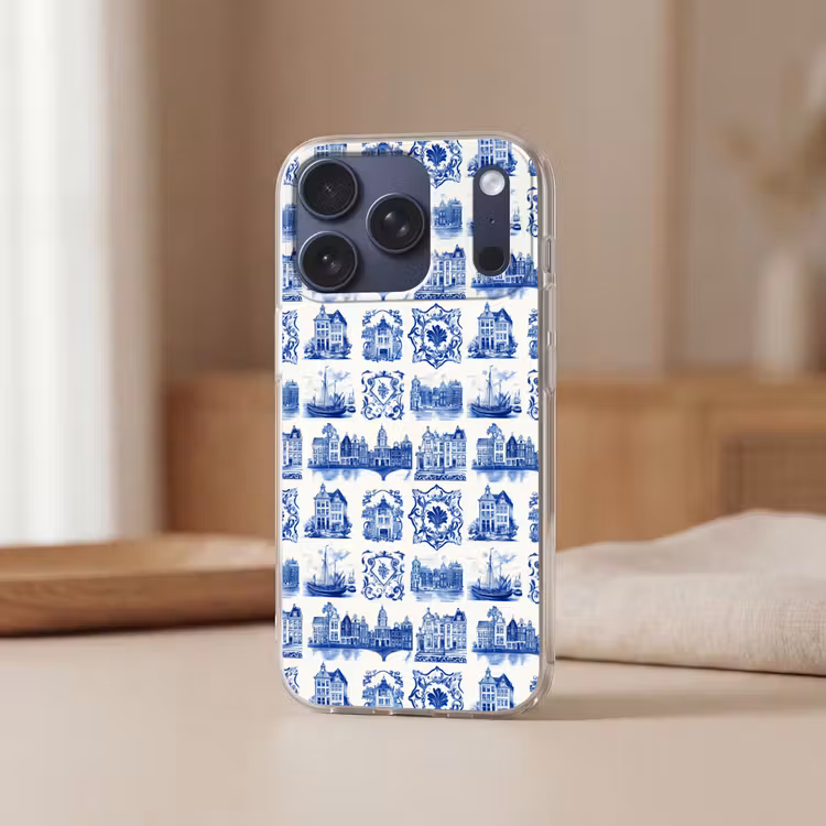 Huizen - Schepen - Blauw Telefoonhoesje iPhone 17 Pro klein 878 -sfeer2