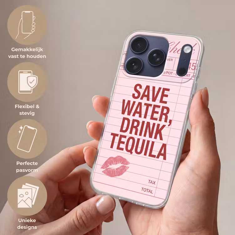Humor - Drank - Tekst - Roze Telefoonhoesje iPhone 17 Pro klein -sfeer3_NL