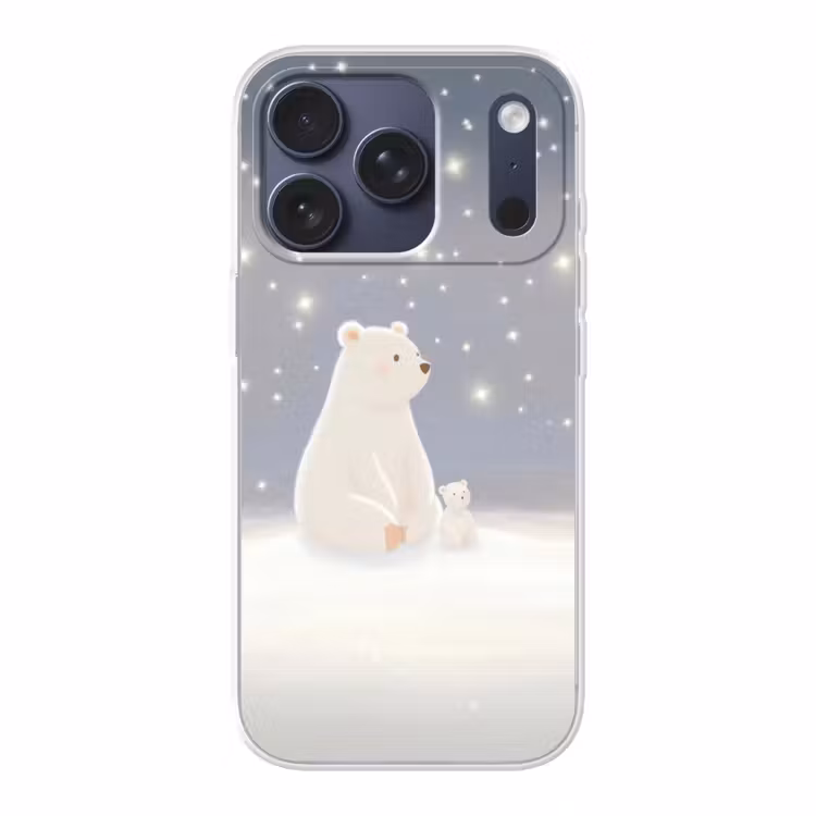 Ijsbeer - Sneeuw - Sterren - Blauw Telefoonhoesje iPhone 17 Pro klein -3d