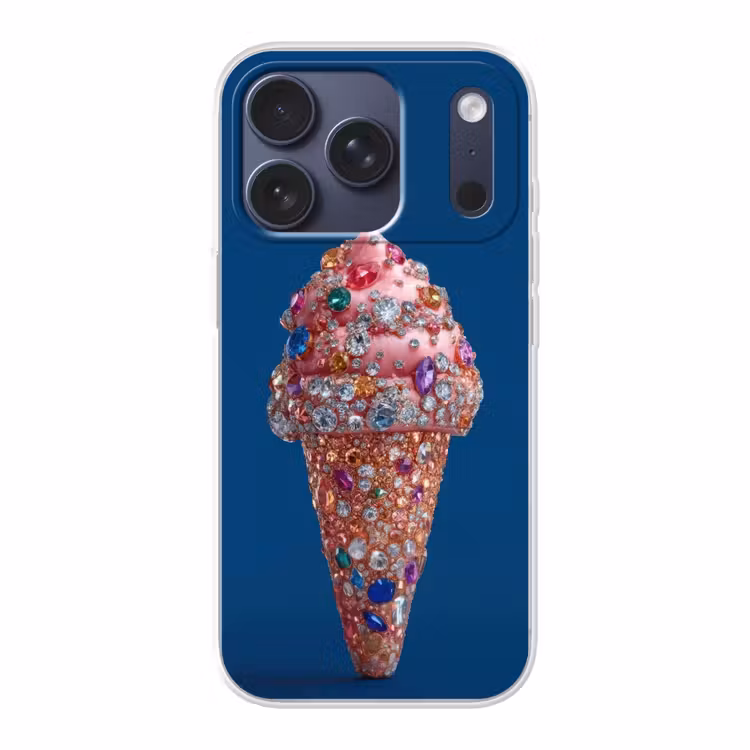 Ijsje - Hoorntje - Steentjes - Blauw Telefoonhoesje iPhone 17 Pro klein -3d