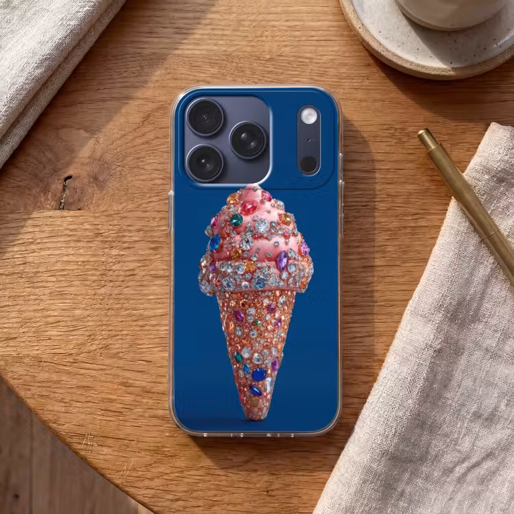 Ijsje - Hoorntje - Steentjes - Blauw Telefoonhoesje iPhone 17 Pro klein -sfeer1