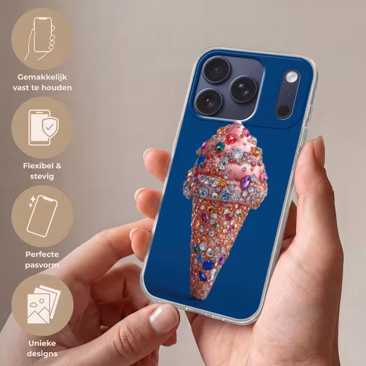 Ijsje - Hoorntje - Steentjes - Blauw Telefoonhoesje iPhone 17 Pro klein -sfeer3_NL