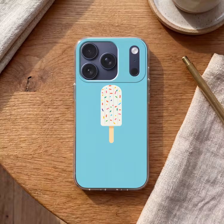 Ijsje - Stokje - Sprinkles - Lichtblauw Telefoonhoesje iPhone 17 Pro klein -sfeer1