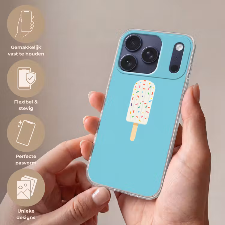 Ijsje - Stokje - Sprinkles - Lichtblauw Telefoonhoesje iPhone 17 Pro klein -sfeer3_NL