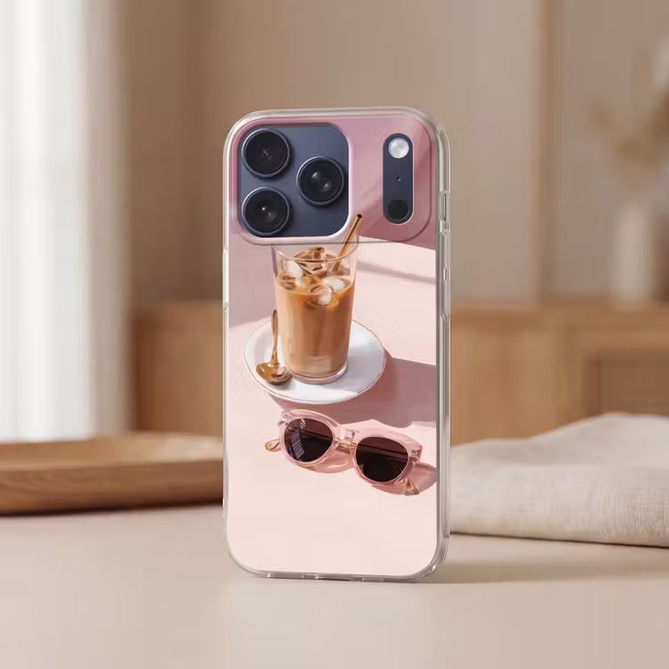 Ijskoffie - Zonnebril - Goud Telefoonhoesje iPhone 17 Pro klein -sfeer2