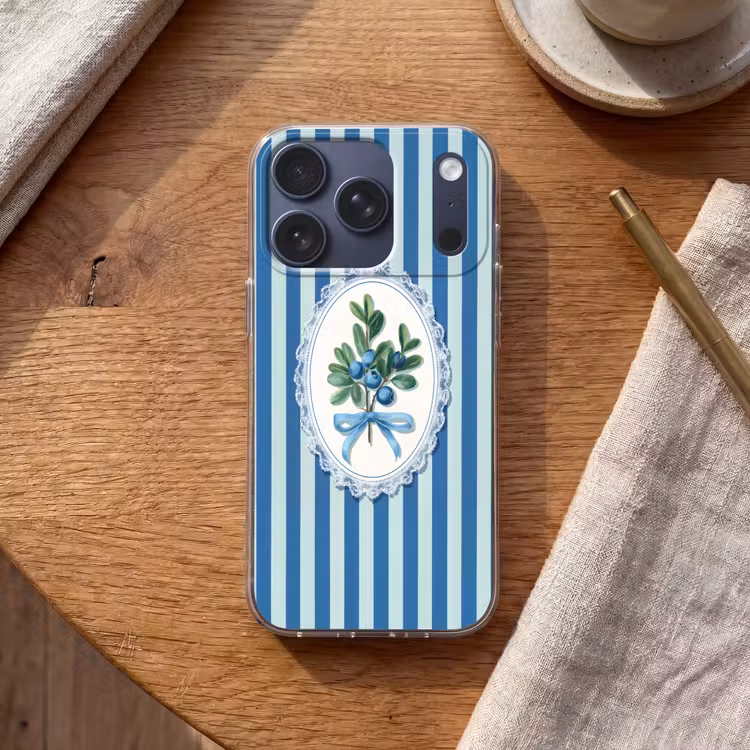 Illustratie - Bessen - Blauw - Strepen Telefoonhoesje iPhone 17 Pro klein -sfeer1