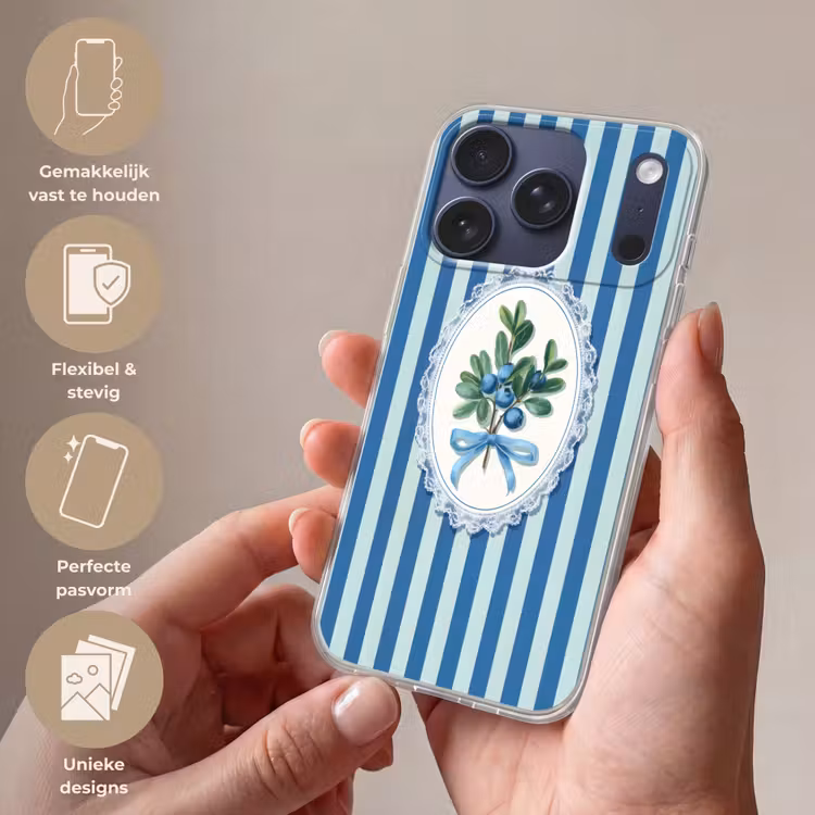 Illustratie - Bessen - Blauw - Strepen Telefoonhoesje iPhone 17 Pro klein -sfeer3_NL