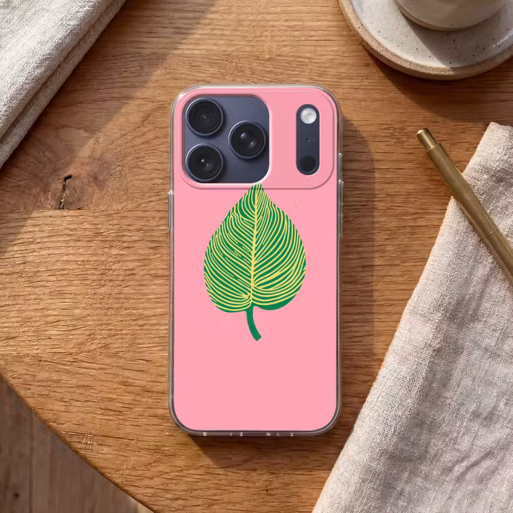 Illustratie - Blad - Minimalistisch - Groen Telefoonhoesje iPhone 17 Pro klein -sfeer1