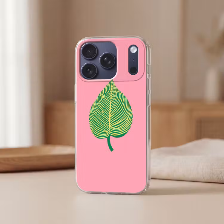 Illustratie - Blad - Minimalistisch - Groen Telefoonhoesje iPhone 17 Pro klein -sfeer2