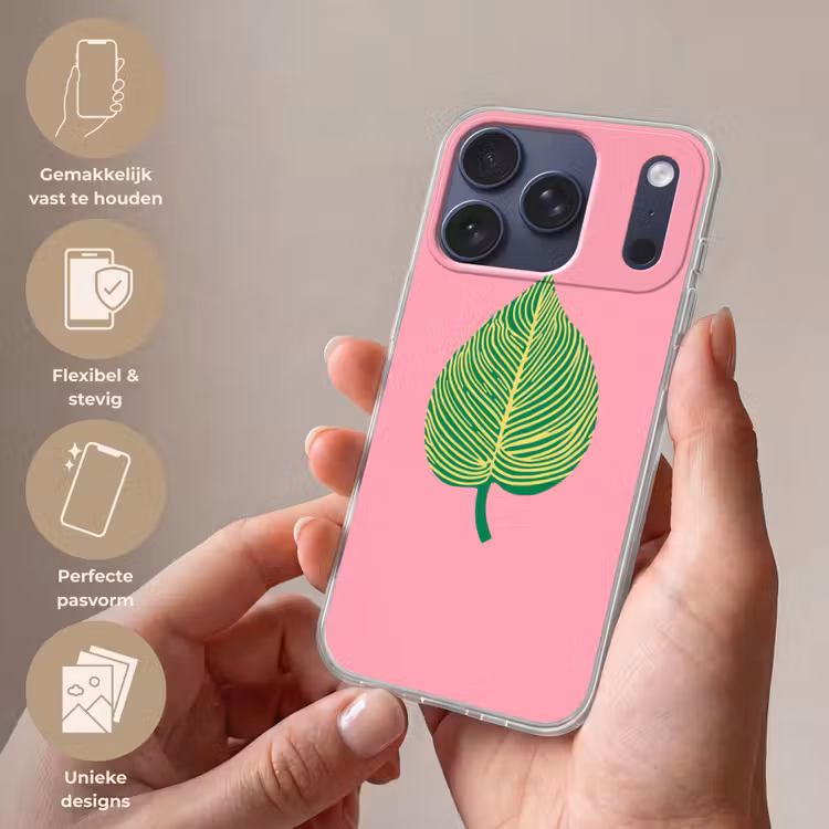 Illustratie - Blad - Minimalistisch - Groen Telefoonhoesje iPhone 17 Pro klein -sfeer3_NL