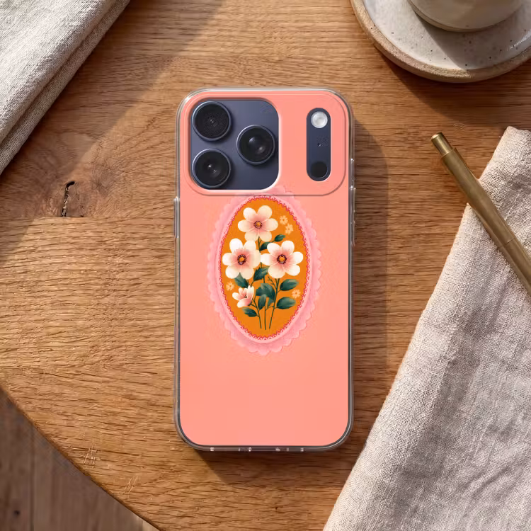 Illustratie - Bloemen - Rand - Roze Telefoonhoesje iPhone 17 Pro klein -sfeer1