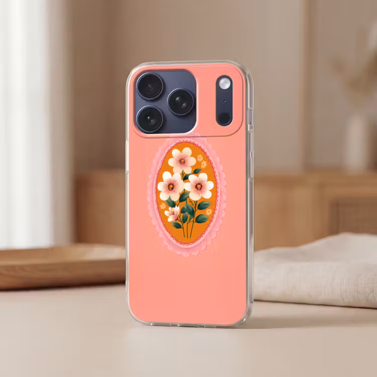 Illustratie - Bloemen - Rand - Roze Telefoonhoesje iPhone 17 Pro klein -sfeer2