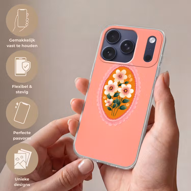 Illustratie - Bloemen - Rand - Roze Telefoonhoesje iPhone 17 Pro klein -sfeer3_NL