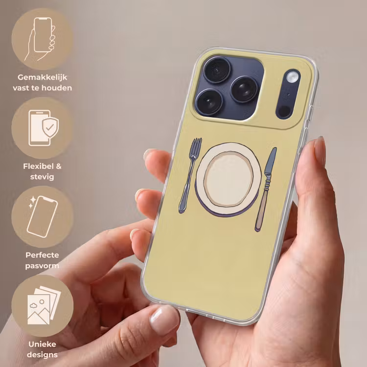 Illustratie - Bord - Bestek - Beige Telefoonhoesje iPhone 17 Pro klein -sfeer3_NL