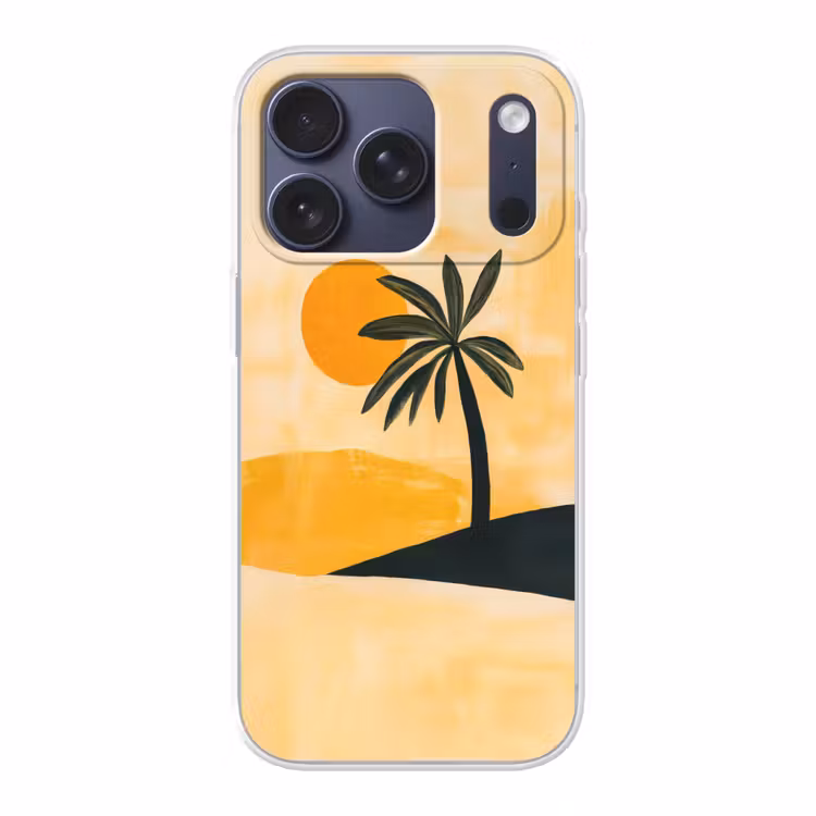 Illustratie - Palmboom - Zon - Heuvels Telefoonhoesje iPhone 17 Pro klein -3d