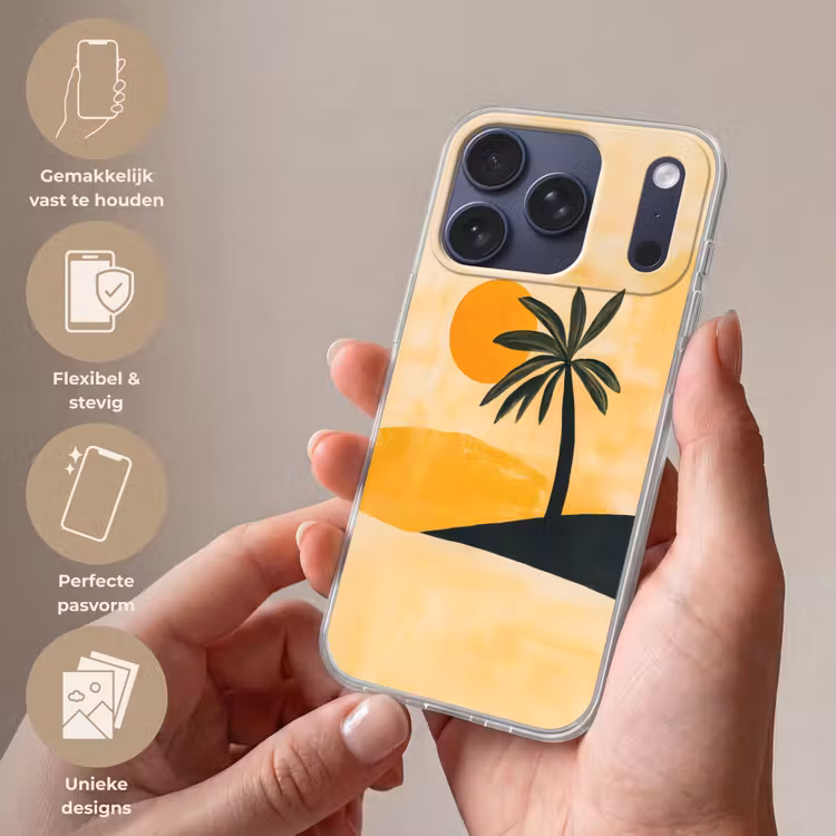 Illustratie - Palmboom - Zon - Heuvels Telefoonhoesje iPhone 17 Pro klein -sfeer3_NL