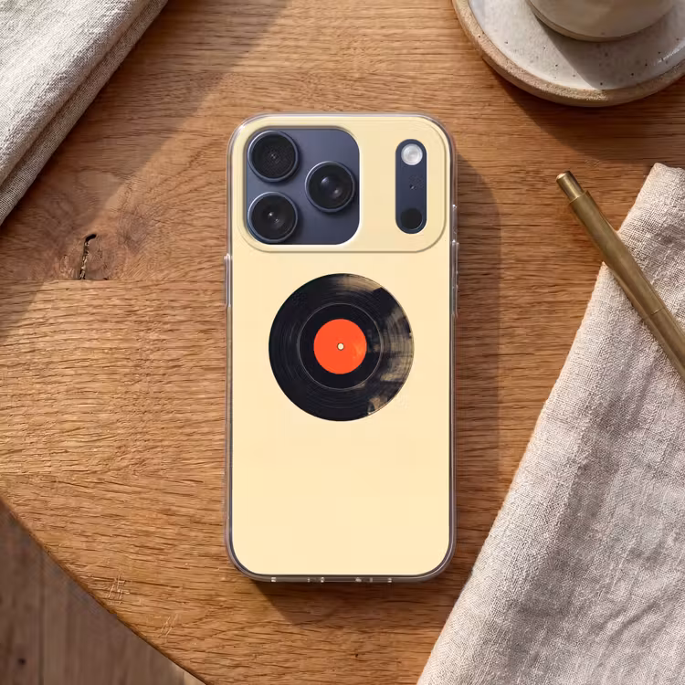 Illustratie - Vinylplaat - Beige - Vintage Telefoonhoesje iPhone 17 Pro klein -sfeer1