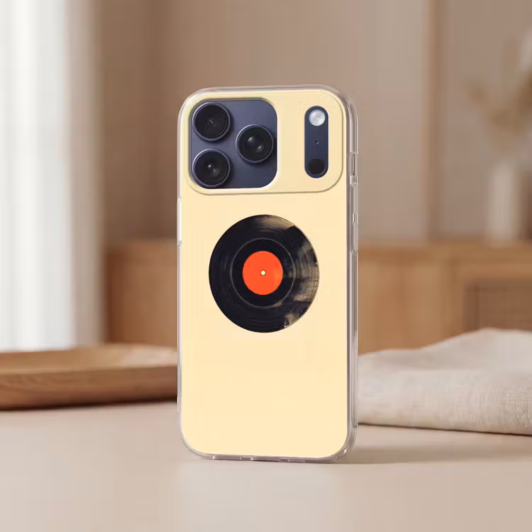 Illustratie - Vinylplaat - Beige - Vintage Telefoonhoesje iPhone 17 Pro klein -sfeer2