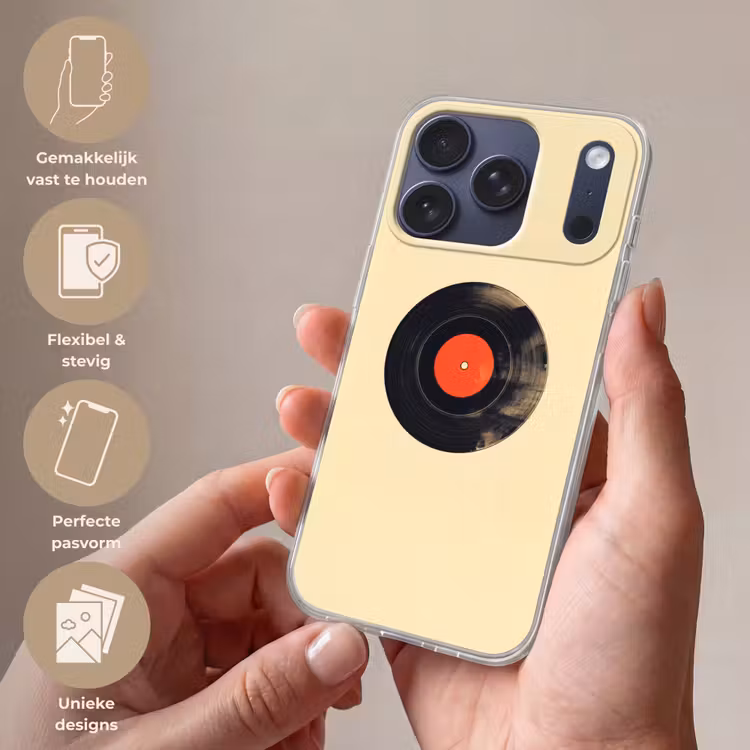 Illustratie - Vinylplaat - Beige - Vintage Telefoonhoesje iPhone 17 Pro klein -sfeer3_NL